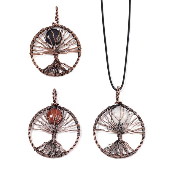 Jewelry - Set of 3 Tree of Life Pendants with 24" Leather Necklace